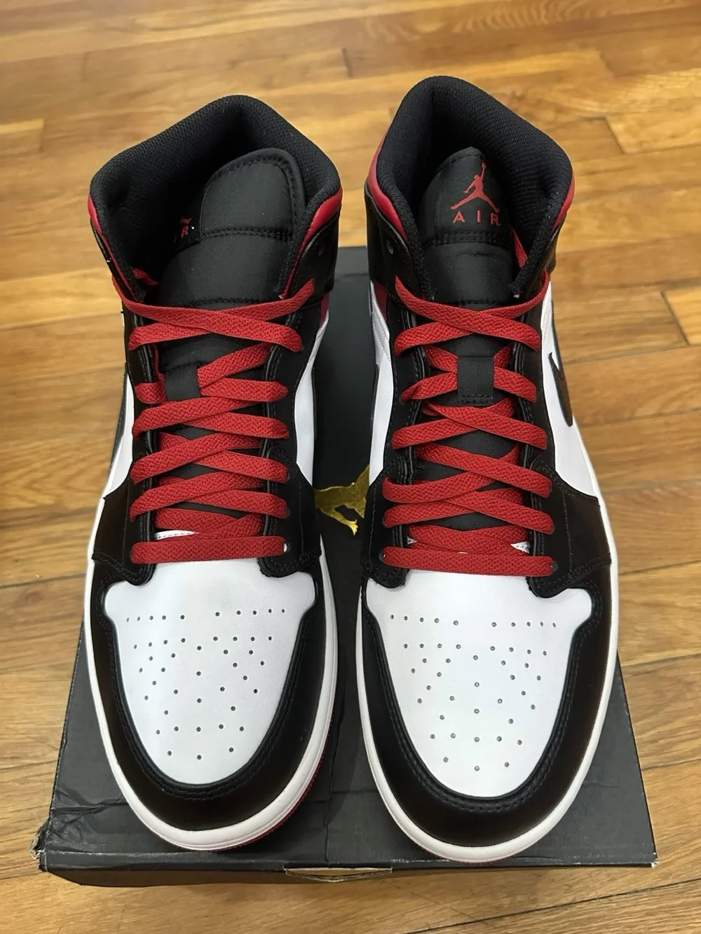 *New with Defects* Jordan 1 Mid Men White Black Red (DQ8426-106) Size 11.5
